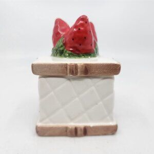 Strawberry Finial Lid and Box Salt & Pepper Shakers Set Ceramic 3.25 in VTG